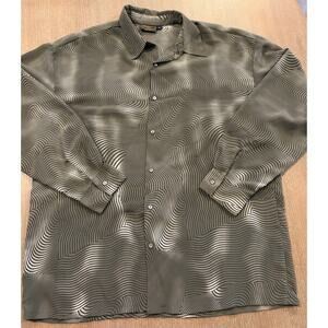 Monzini Collection Shirt Mens XL 90s Geometric Button-Up Made USA Green